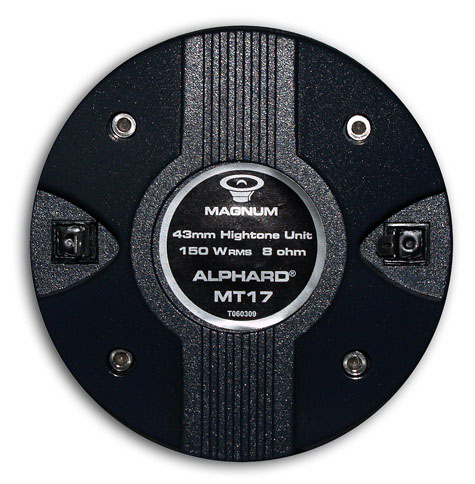 Alphard MT-17 MAGNUM ВЧ-драйвер, 1", 75 Вт(Ном), 8 Ом, 1,8кГц-20кГц, 108дБ(Вт/м), катушка 1,75",титан, крепление универсальное.